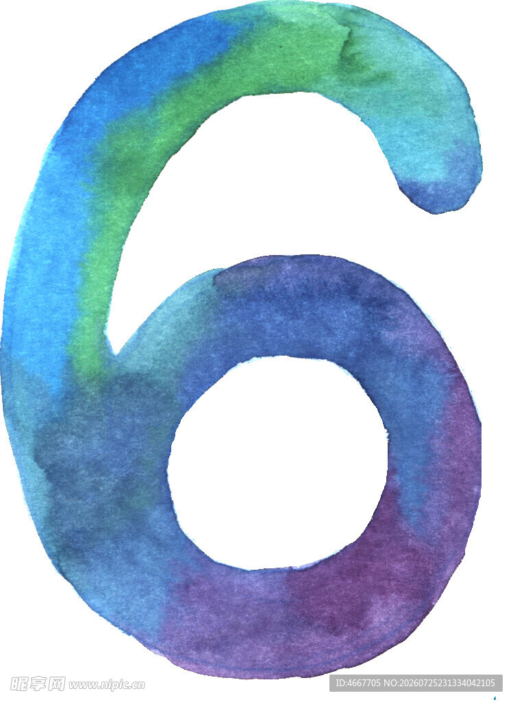 水彩风格数字6