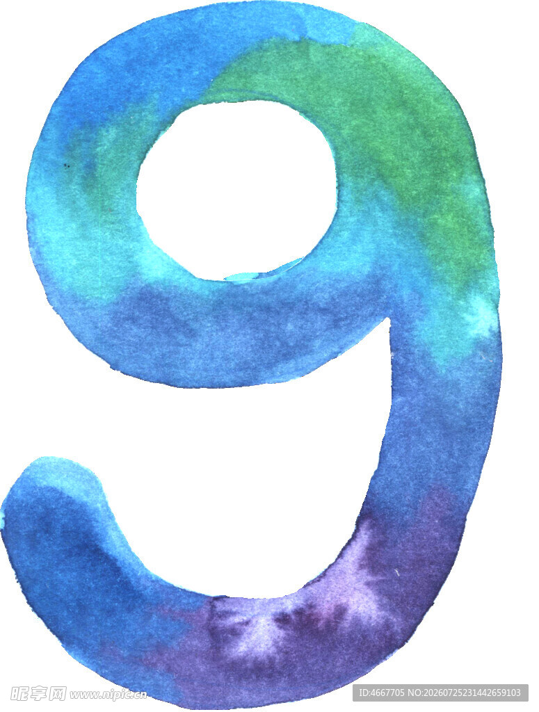 水彩风格数字9图案
