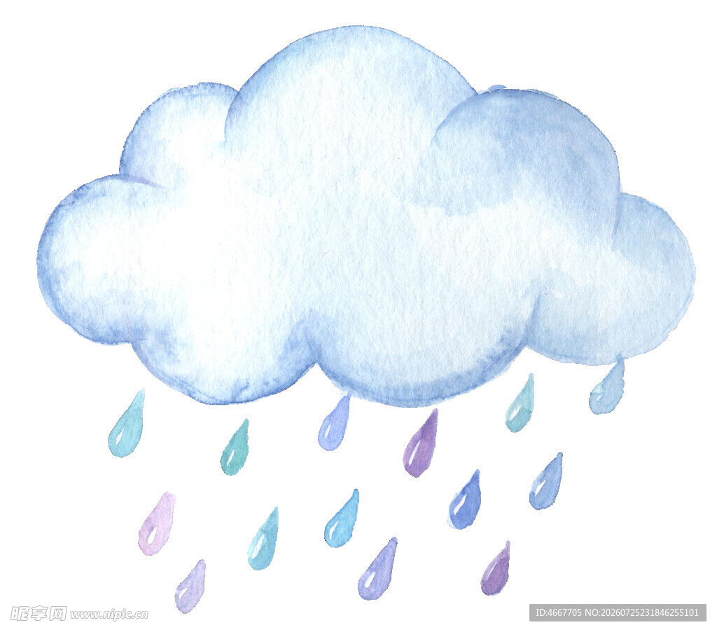 水彩绘云朵雨滴插画