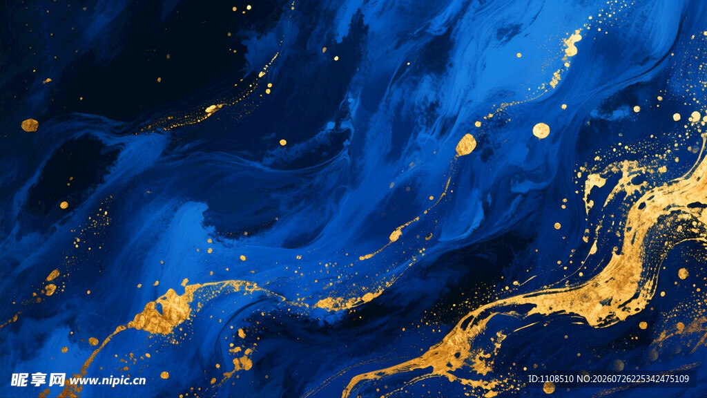 蓝金流体抽象艺术画面