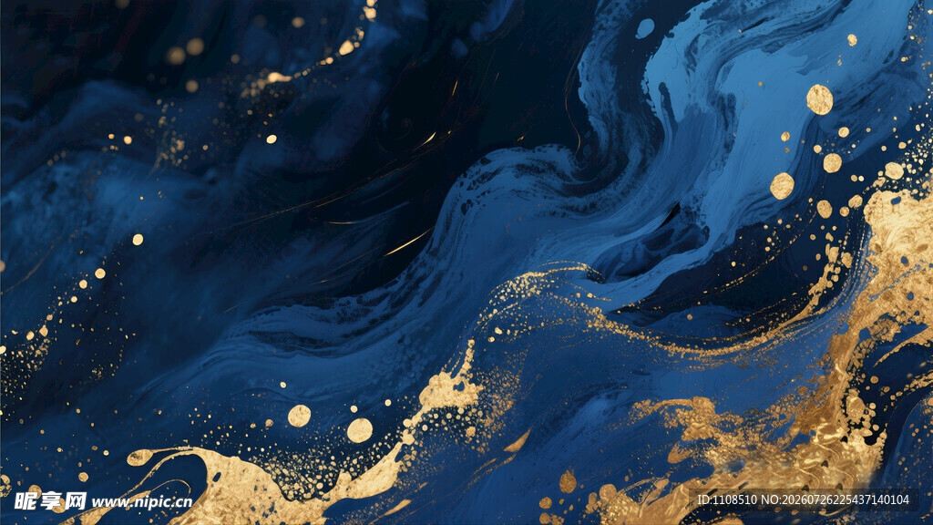 深蓝鎏金抽象流体艺术背景