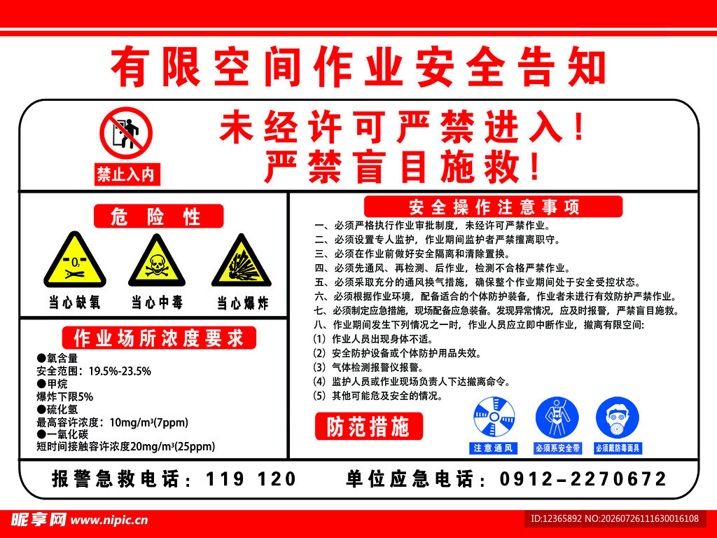 有限空间作业安全告知牌