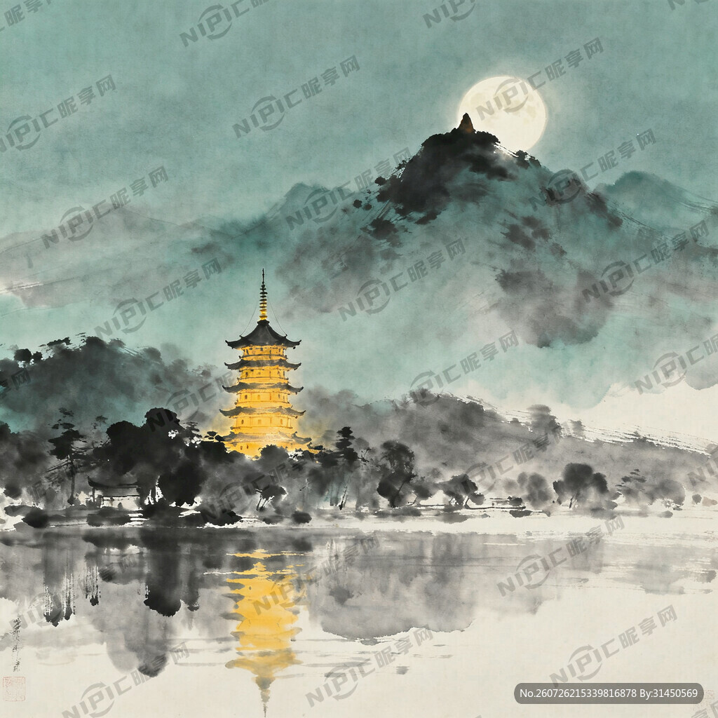 远处夜色山水  