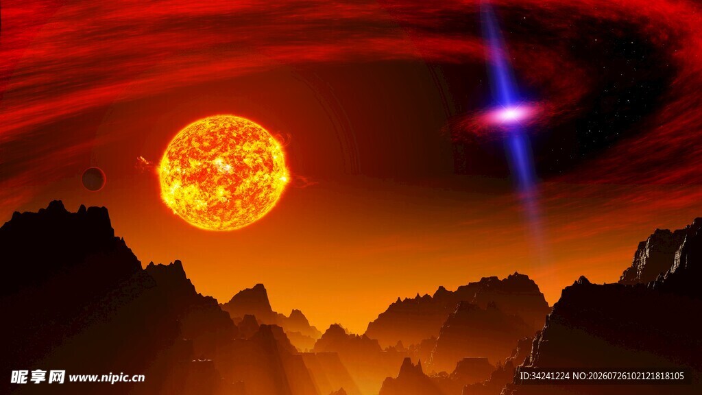 奇幻宇宙中的壮丽落日景观