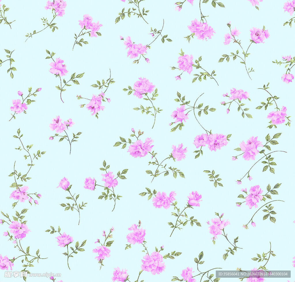 淡蓝底粉色小花花卉图案
