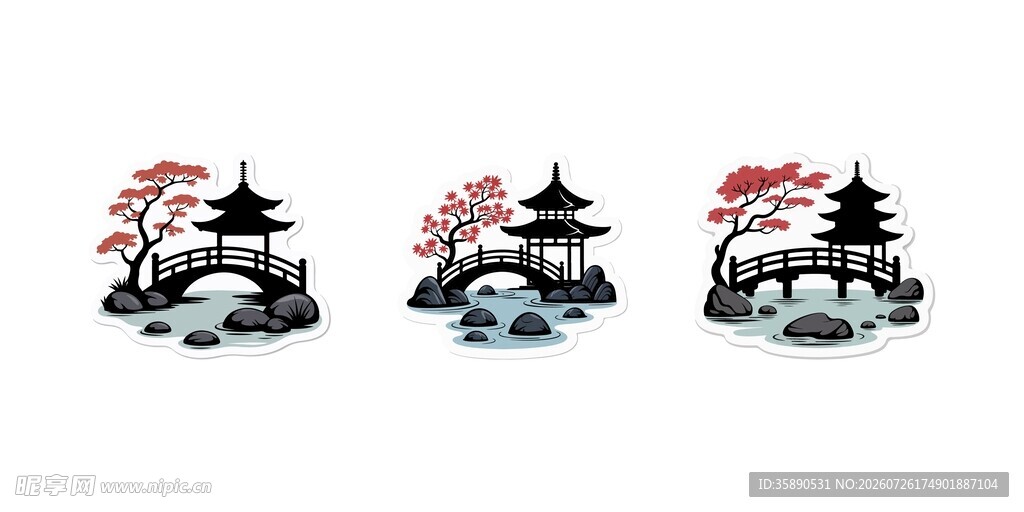 国风庭院贴纸