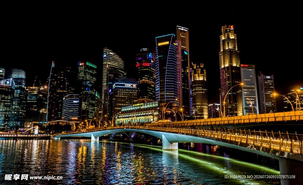 新加坡璀璨夜景城市风光