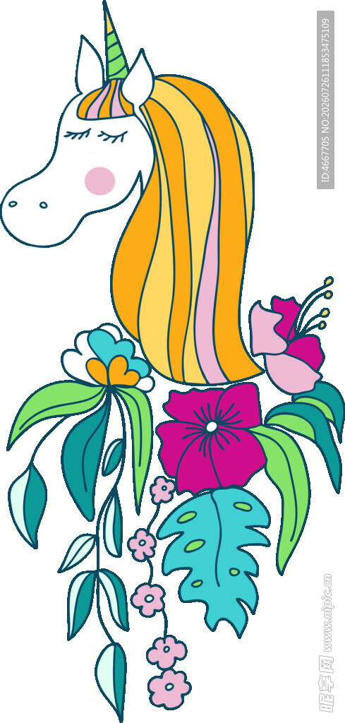 独角兽与繁花插画