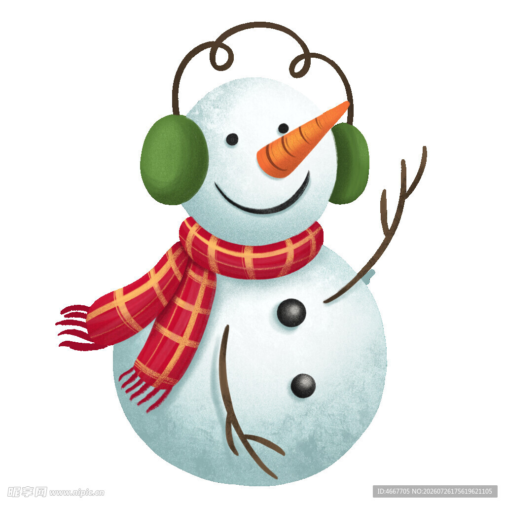 戴耳机围巾的可爱雪人