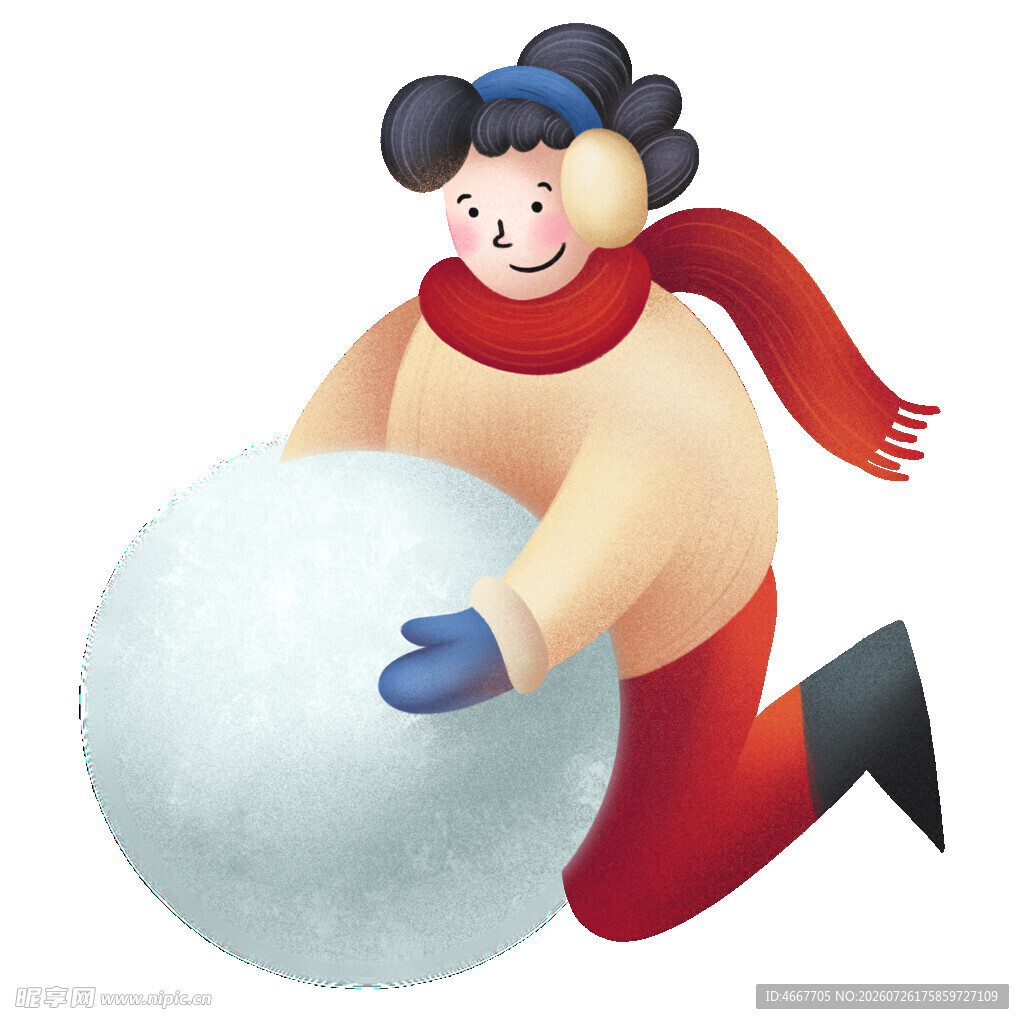 小孩开心滚雪球
