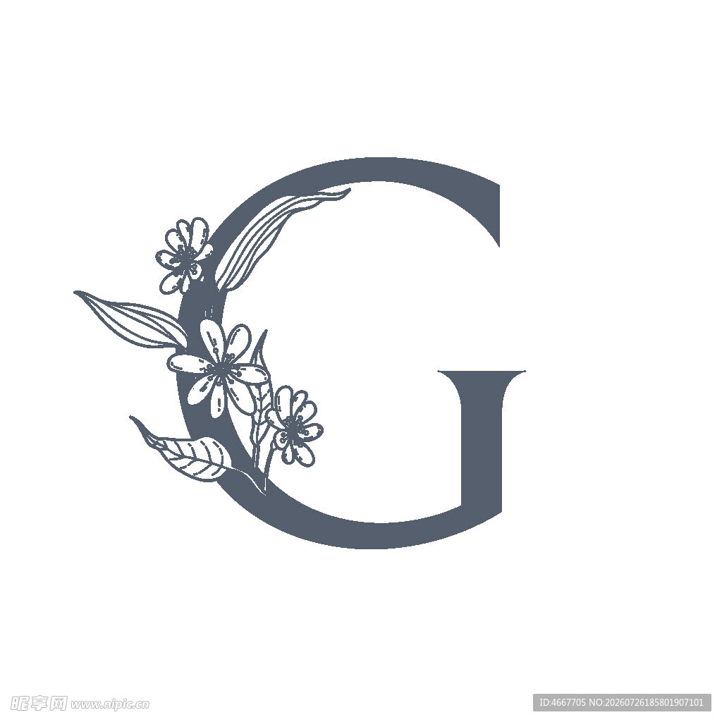 花卉装饰的字母G图案