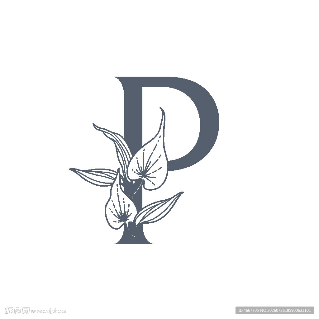 字母P与花卉装饰图案