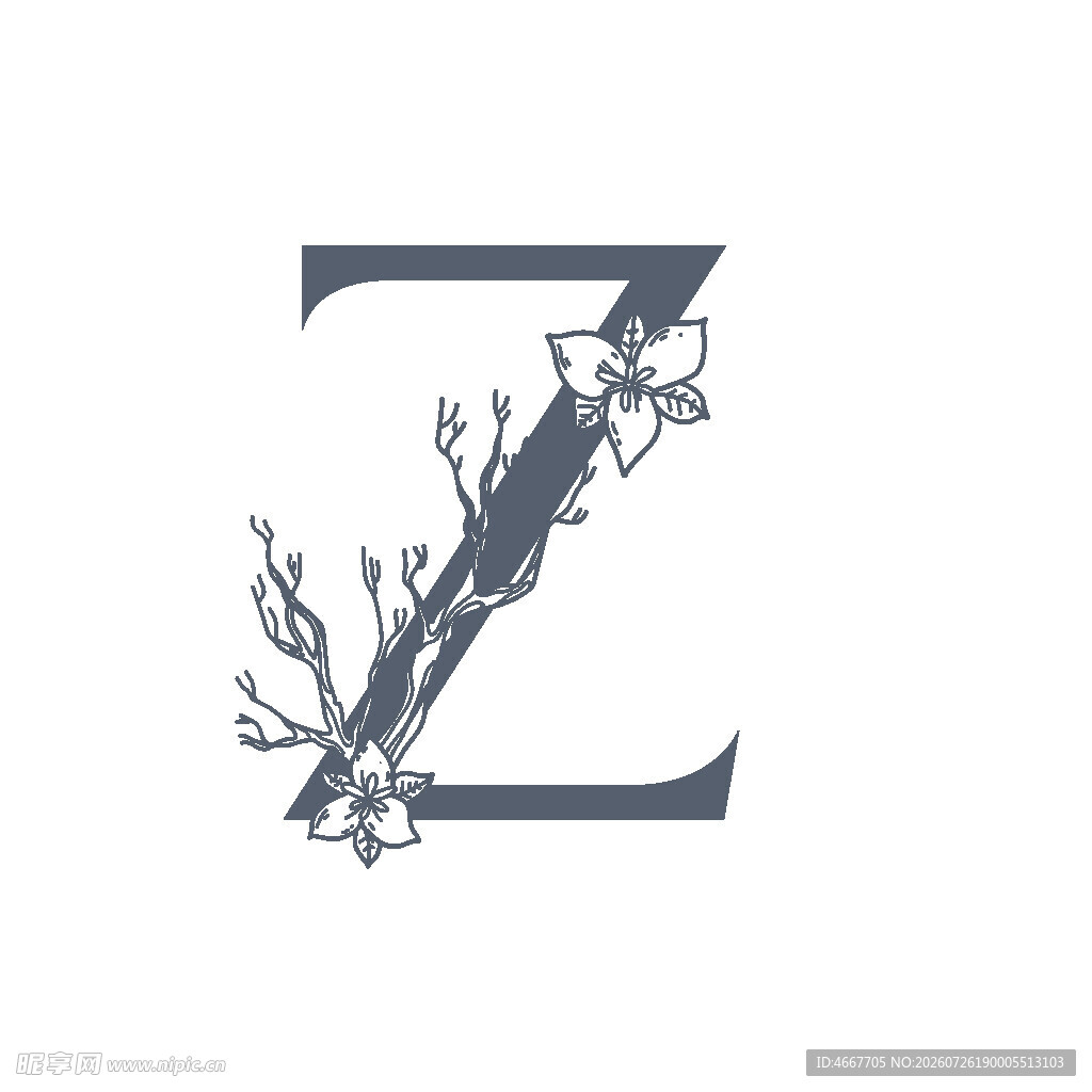 花卉装饰的字母Z