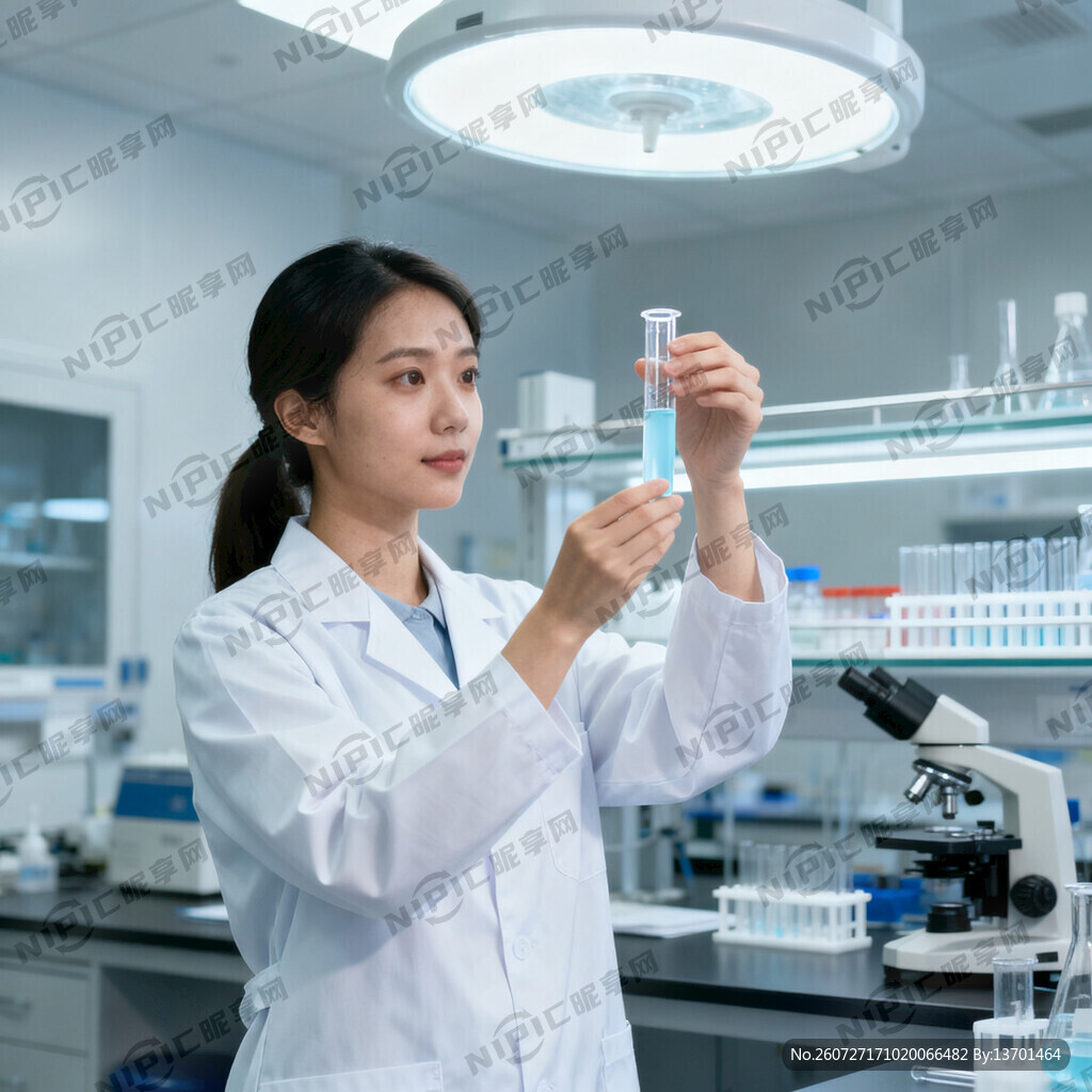 实验室举着试管的女实验员