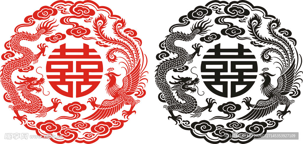 双喜龙凤图案