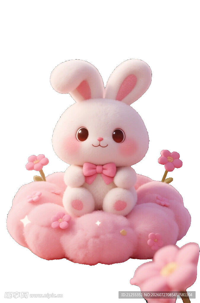 粉色云朵上的可爱小兔