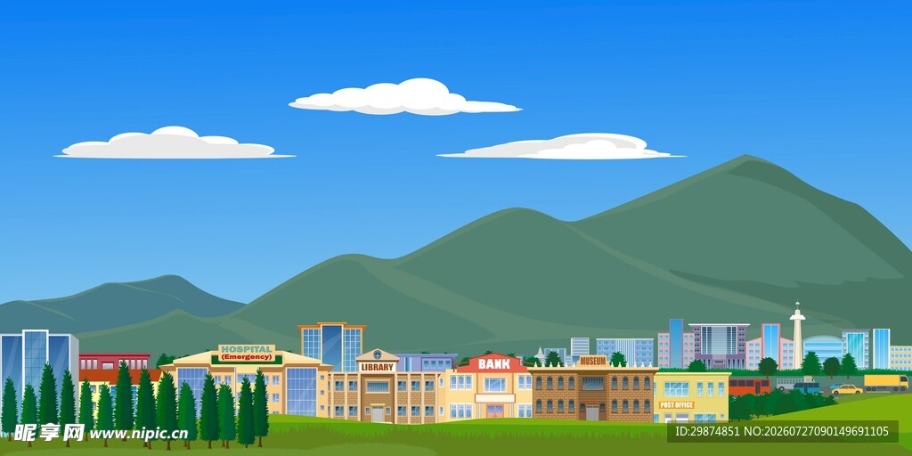 卡通城镇风景
