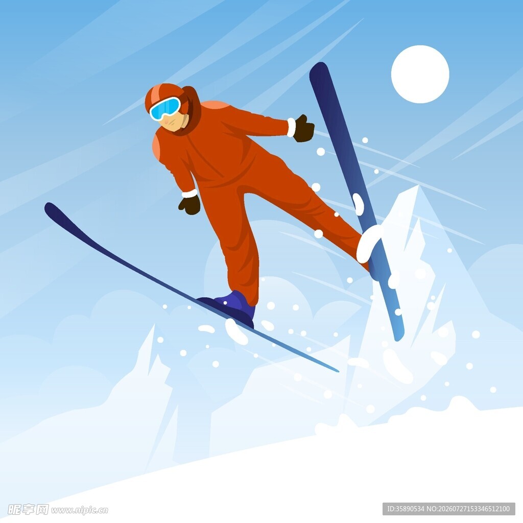 高山滑雪插画