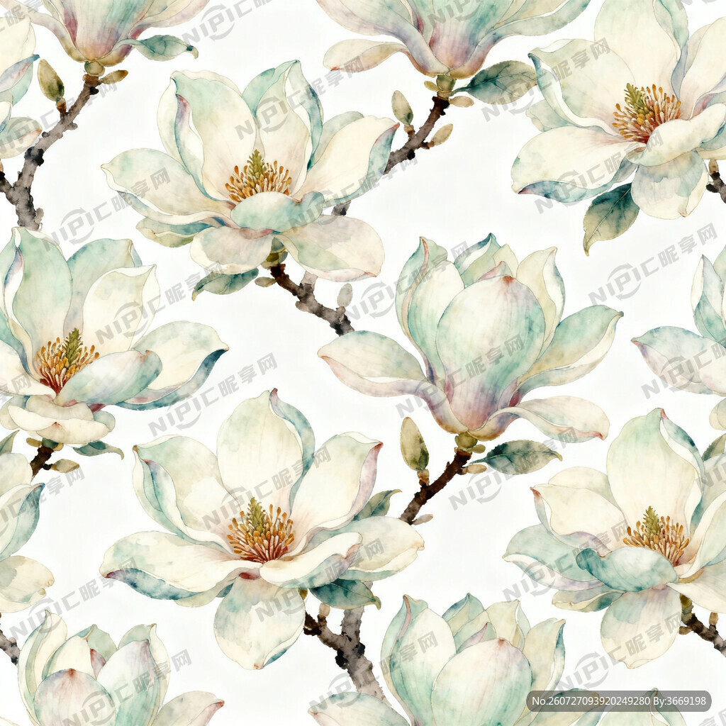 四方连续 清新的木兰花