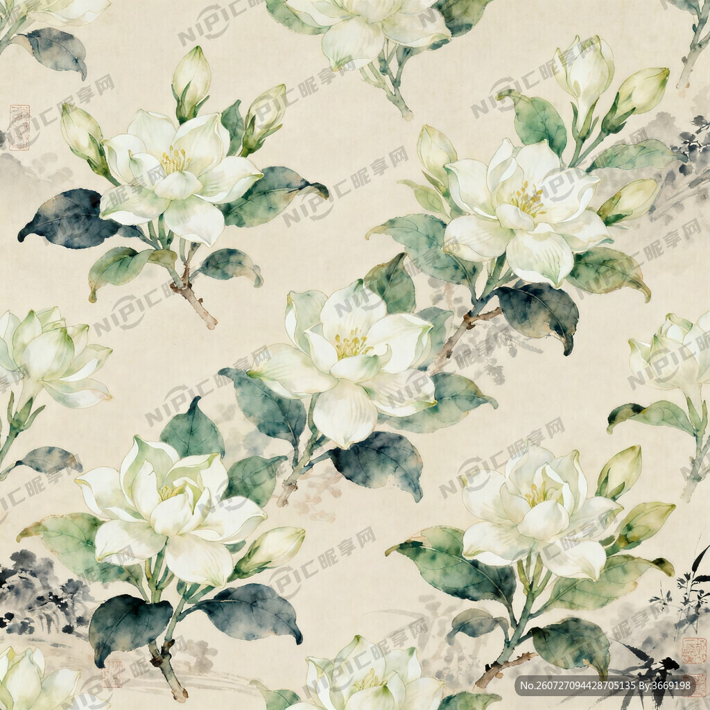 四方连续 清新的茉莉花