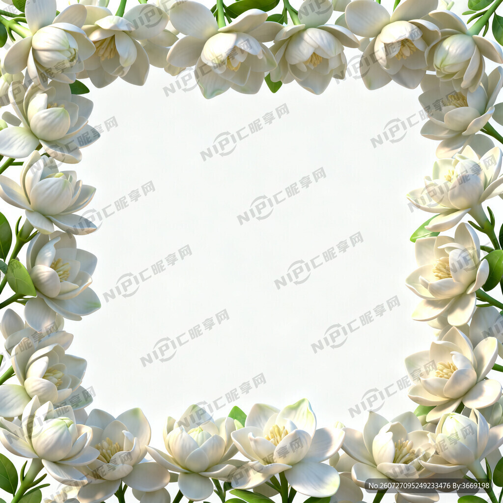 四方连续 白底 清新的茉莉花