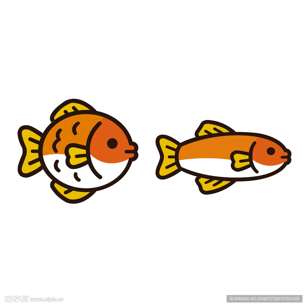 简笔画两条卡通金鱼