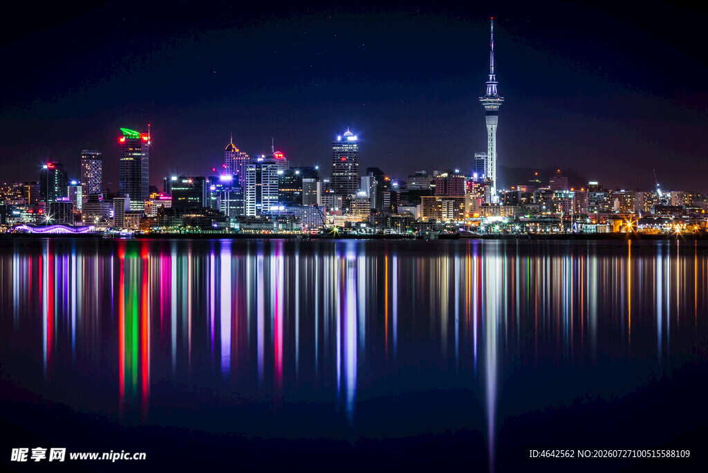 城市夜景璀璨灯光倒影