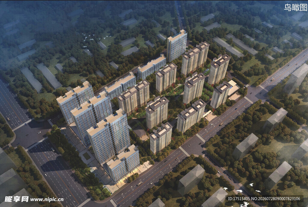 现代住宅小区鸟瞰图