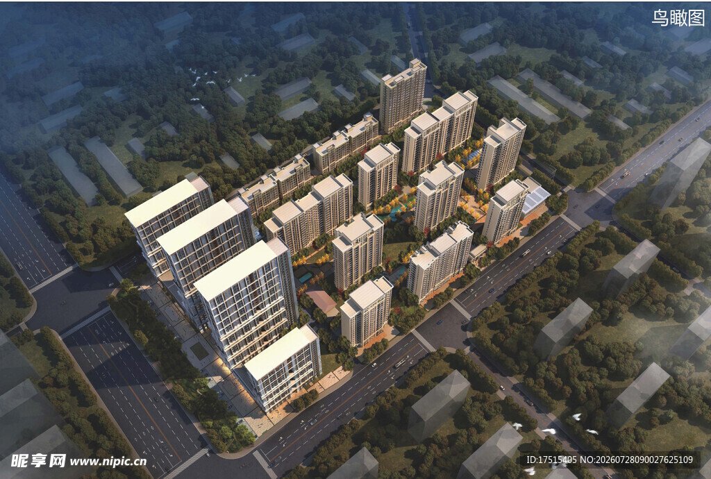 现代城市建筑群鸟瞰图