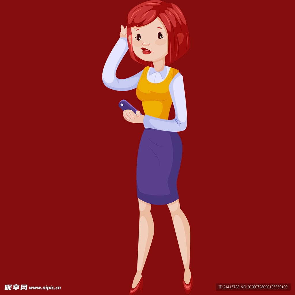 红衣职场女性优雅姿态