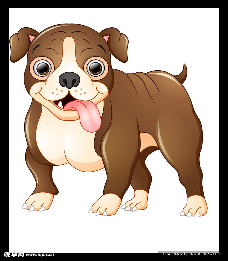 可爱吐舌斗牛犬插画
