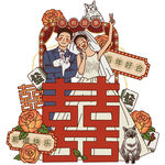 中式婚礼新人幸福合影