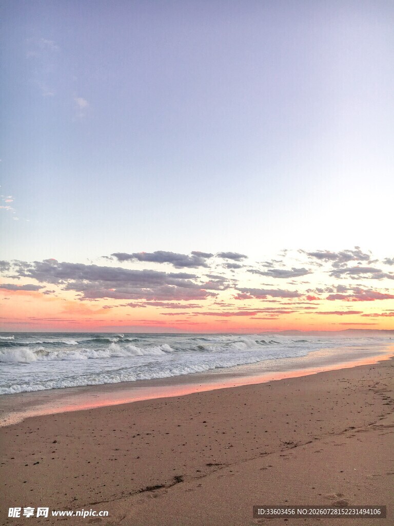 海边日落美景沙滩海浪