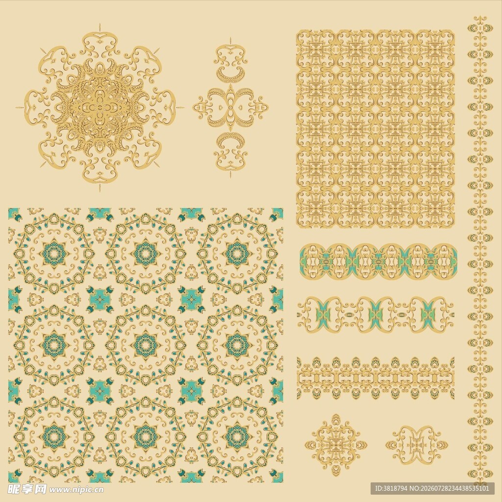 复古风金色花纹图案集合