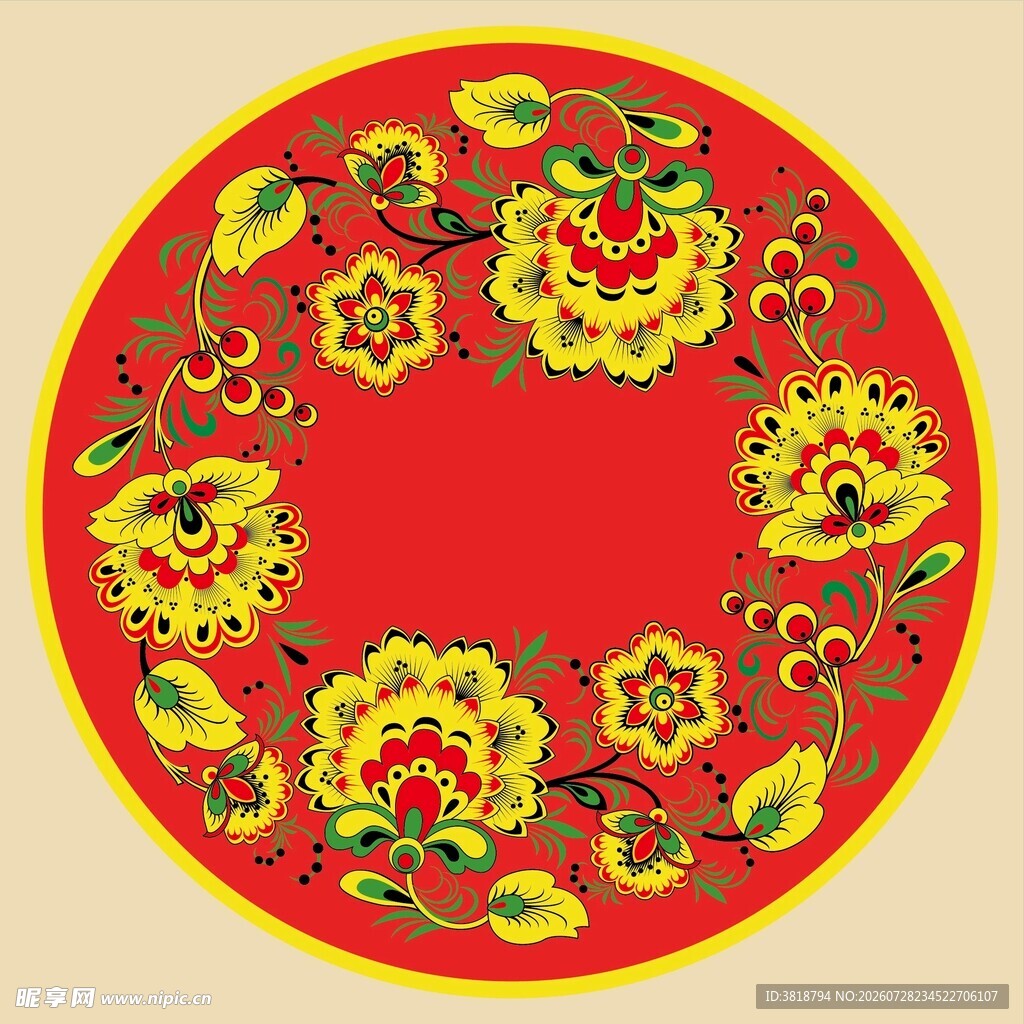 中式圆形花卉传统图案
