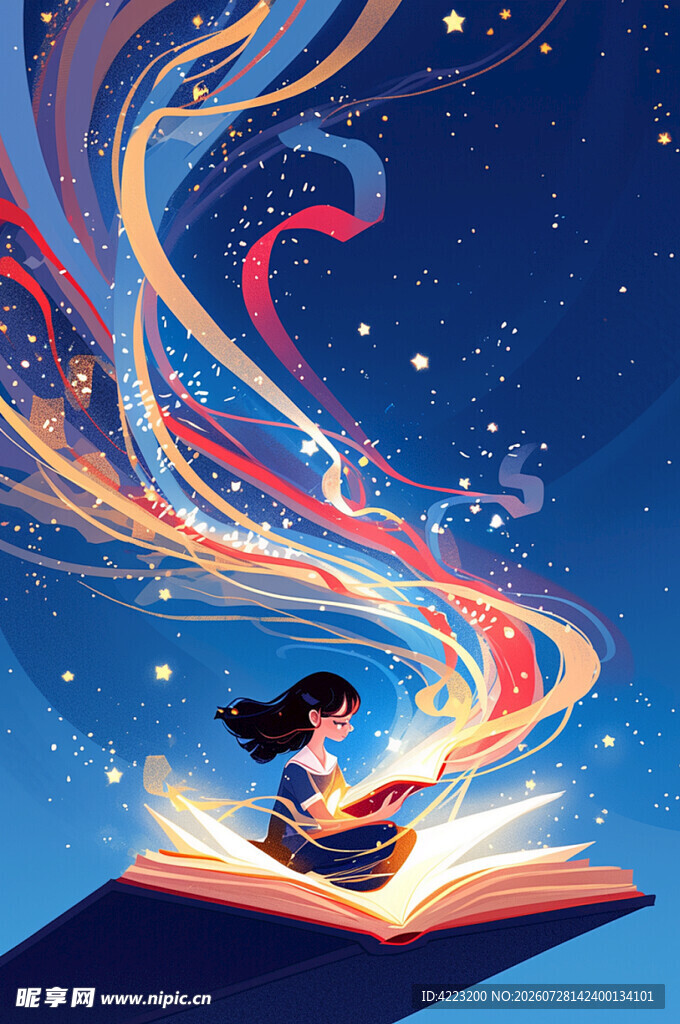 女孩于书中开启奇幻星空之旅