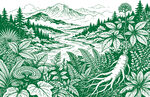 手绘山林植物景观矢量背景素材