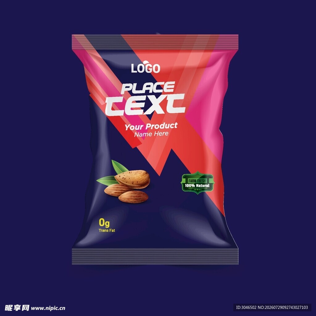 坚果零食包装袋设计展示效果图