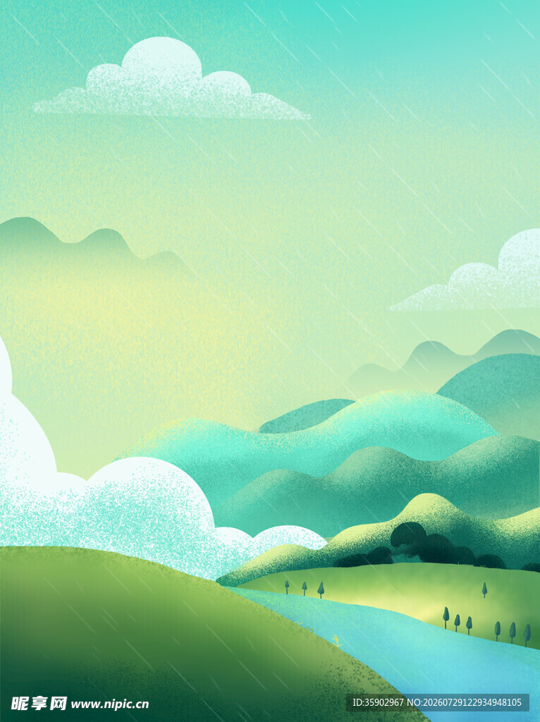 清新山水田园风光图景