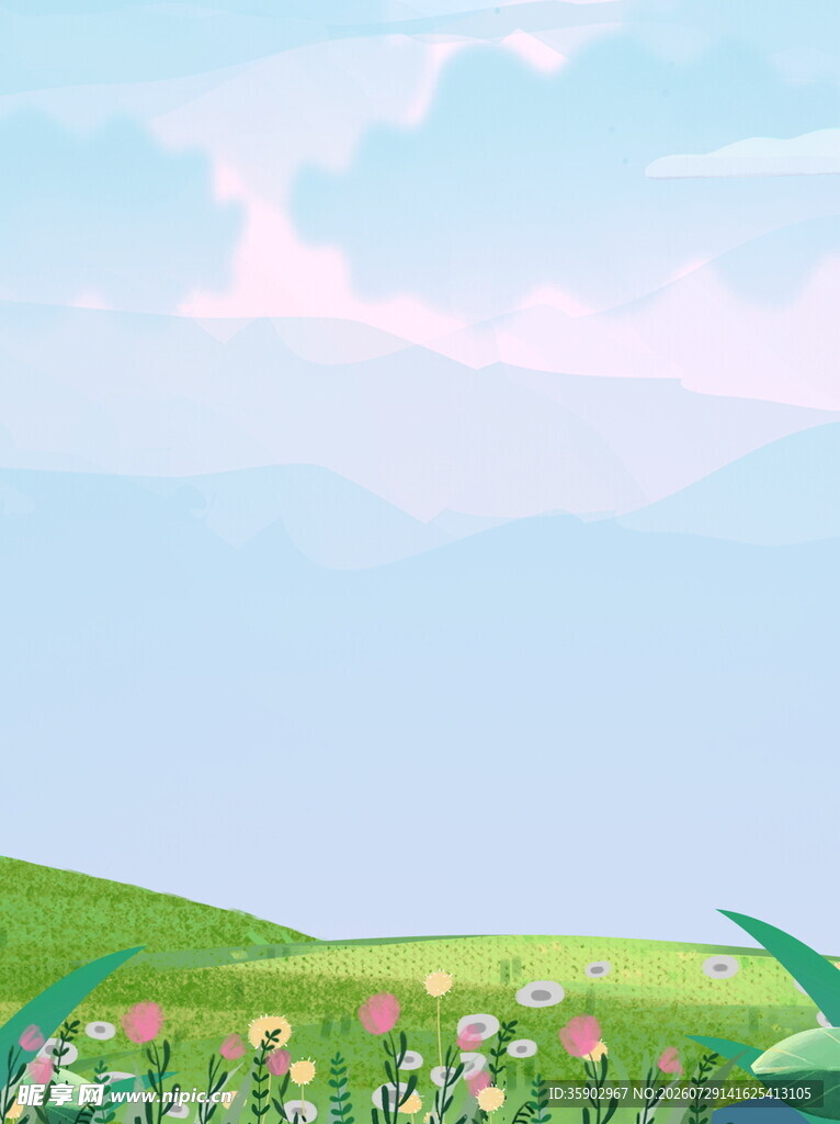田园风光花草与远山美景