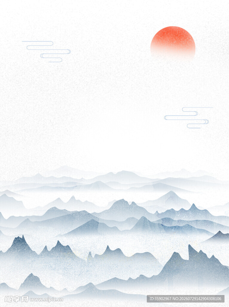 水墨山水间的日出美景