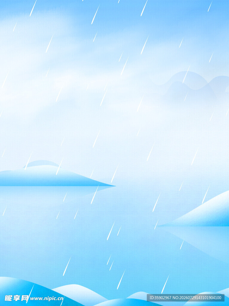 蓝色海洋雨天风景画面