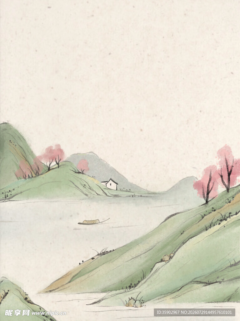 水墨山水间的烂漫春色