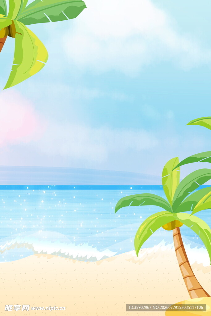 夏日海滩椰树海景图