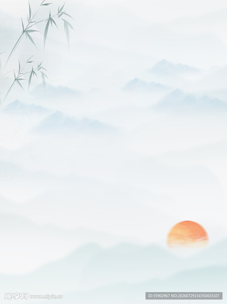 水墨山水间的日出美景