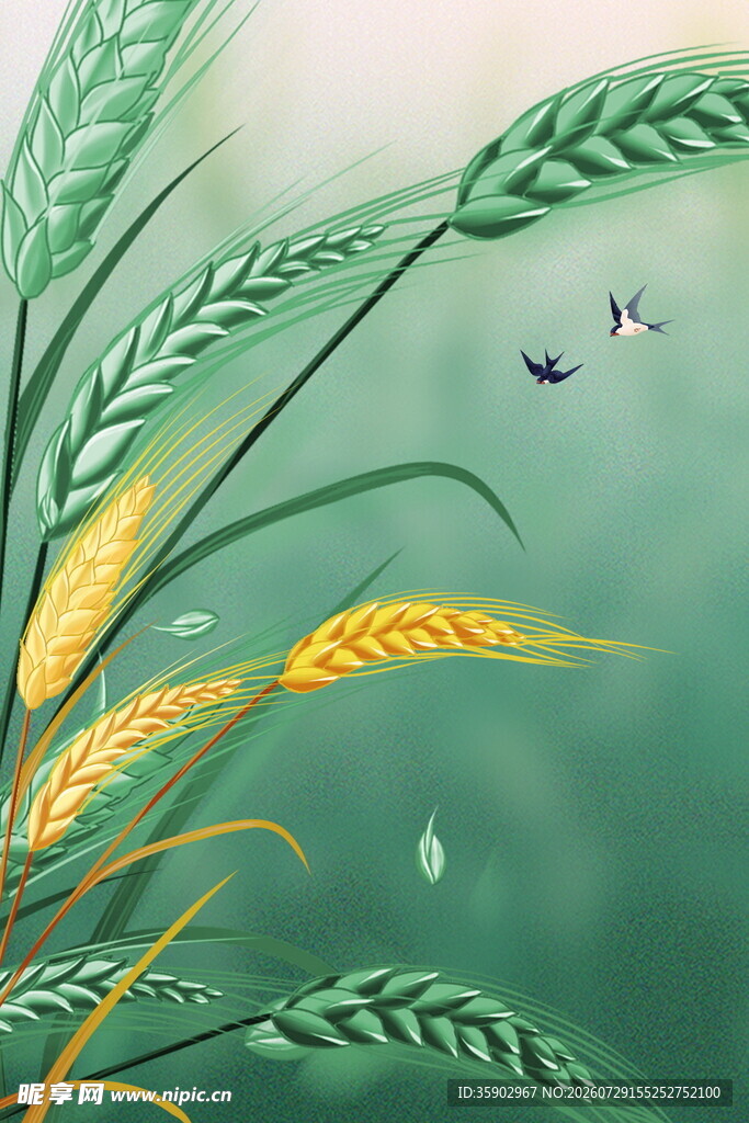 麦浪轻摇飞鸟伴细雨