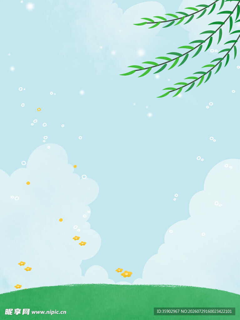 春日天空下的飞鸟与柳枝