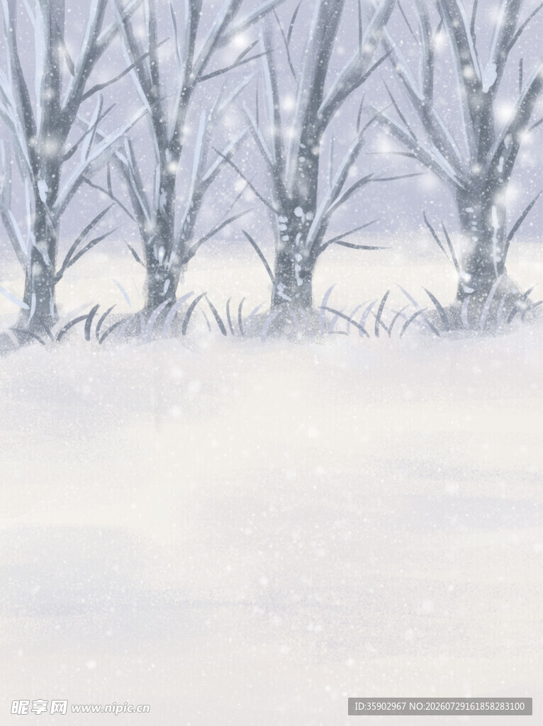 冬日雪景中的枯树林