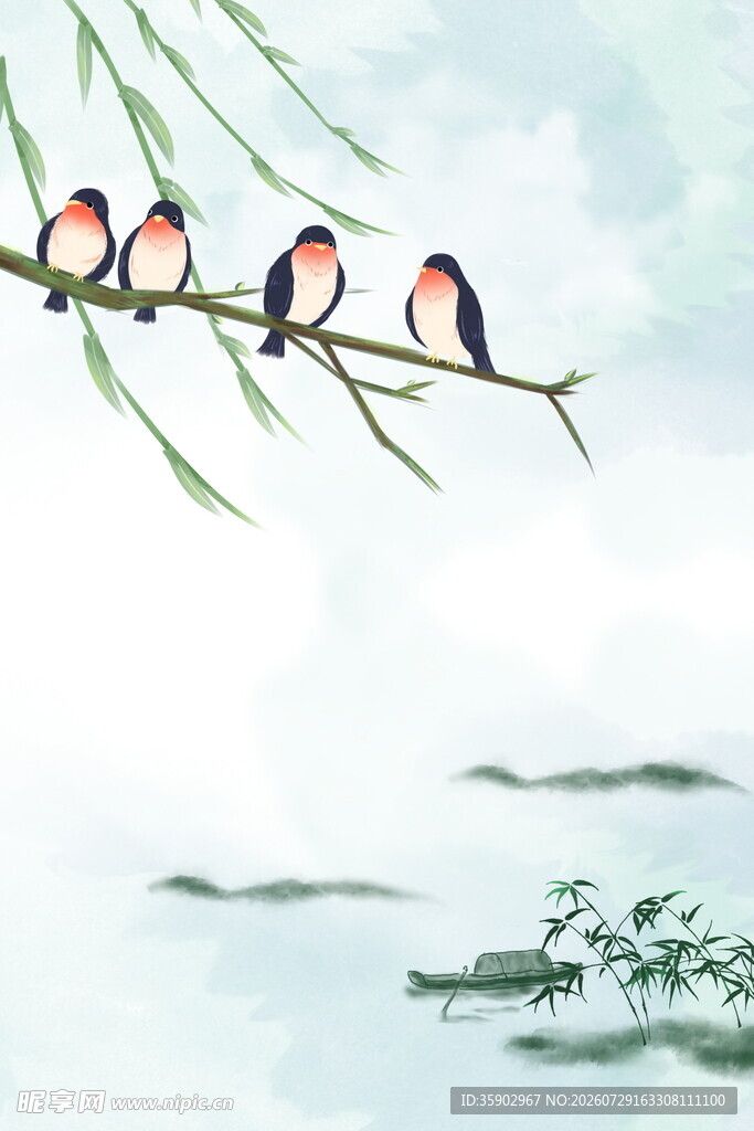 枝头春燕图