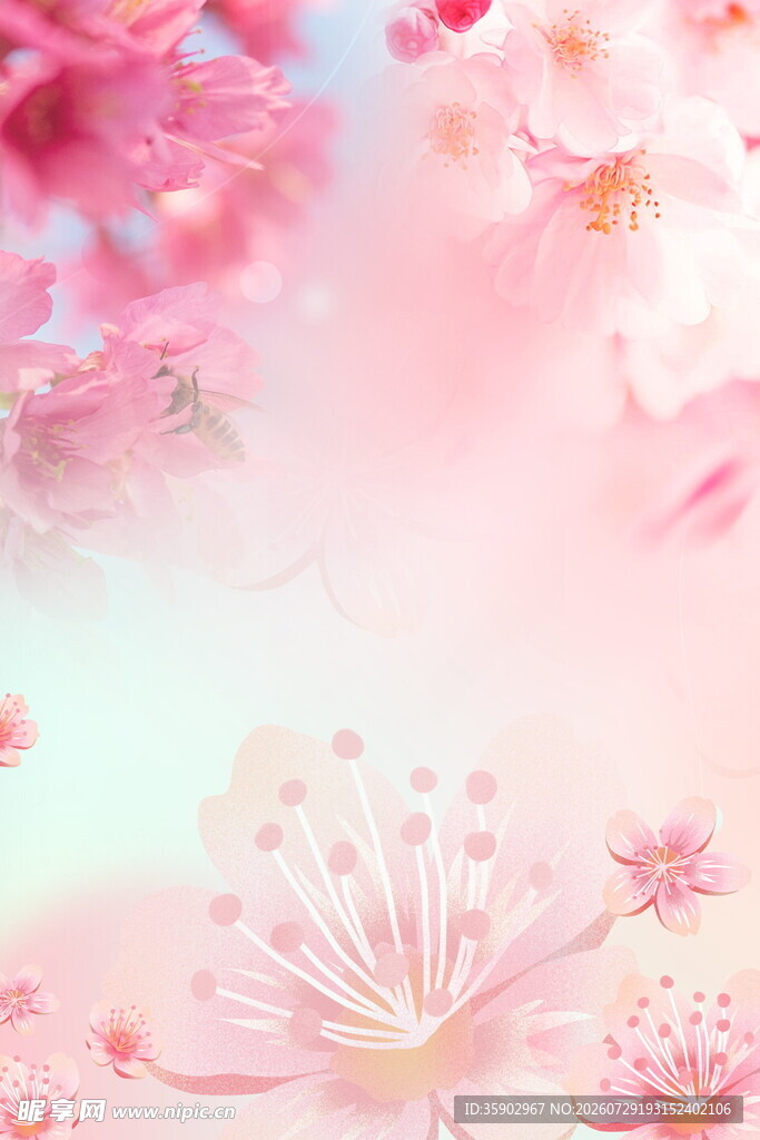 梦幻粉色花卉背景图